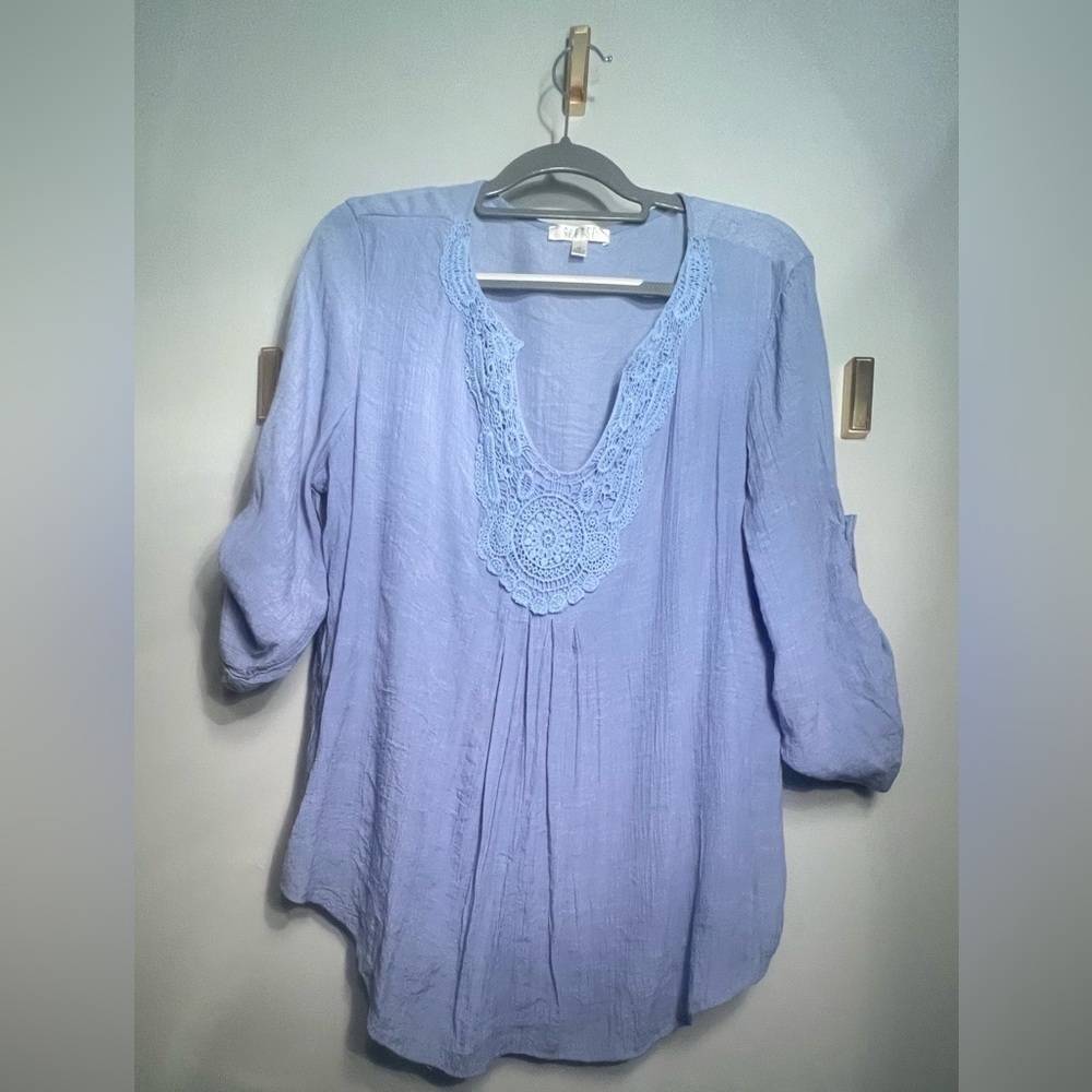Women's Blue Lace Trim Top